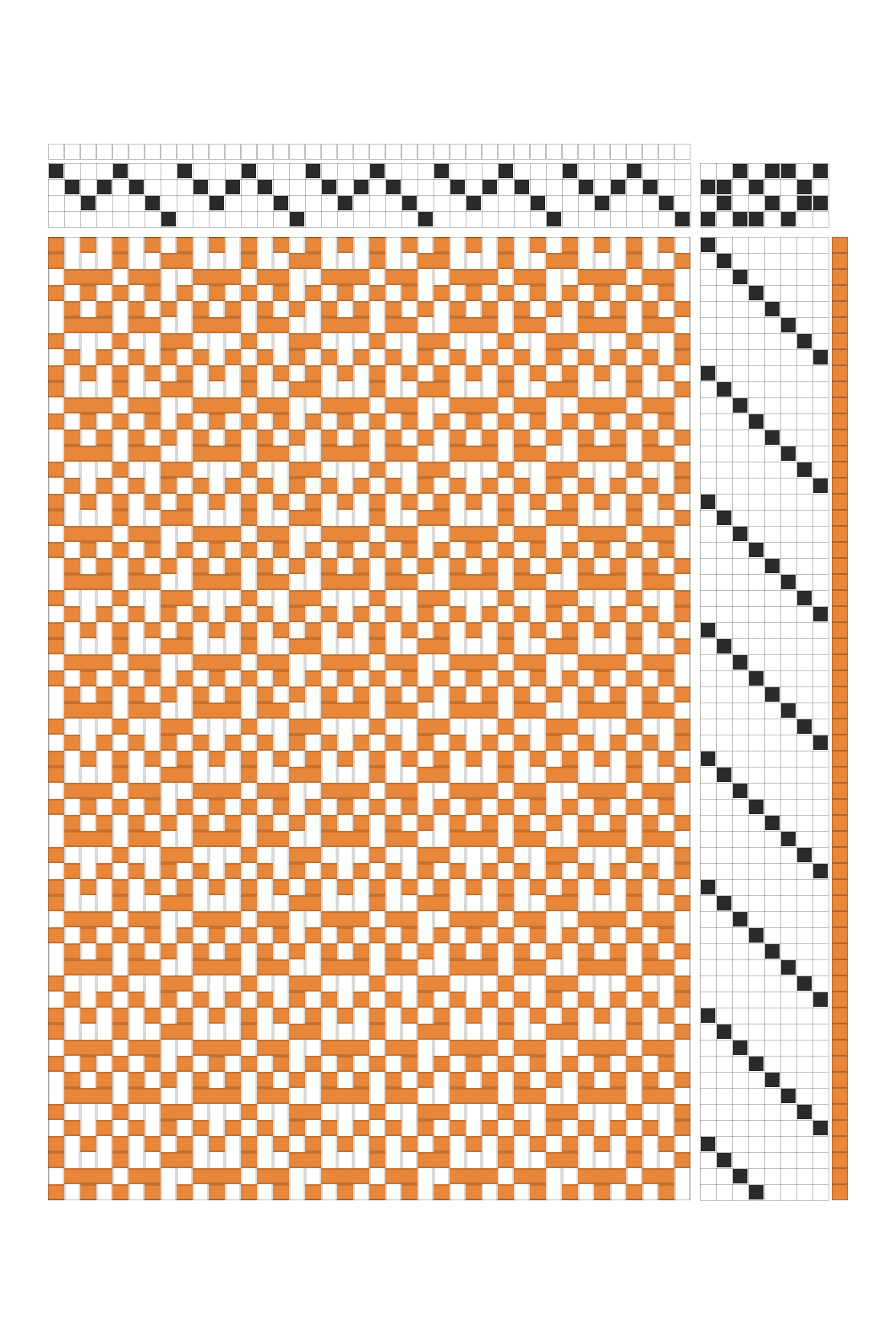 Retro Chained Squiggles Twill Weaving Draft in Tangerine & White | 4-Shaft Dobby Pattern