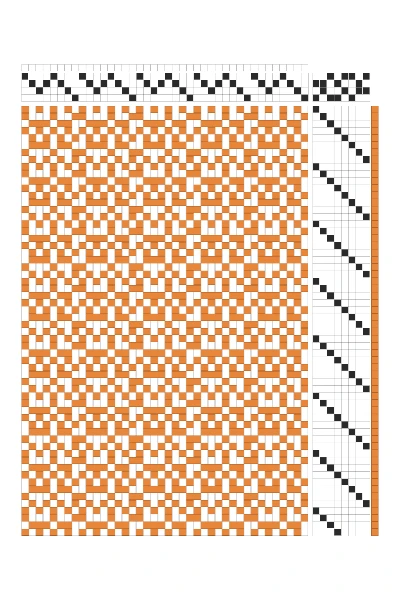 Retro Chained Squiggles Twill Weaving Draft in Tangerine & White | 4-Shaft Dobby Pattern