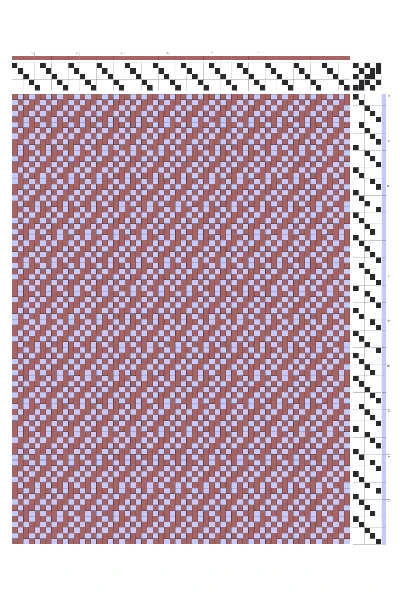 Shifting Twill Weaving Draft in Dusty Rose & Periwinkle | 5-Shaft 5-Treadle Dobby Loom Pattern