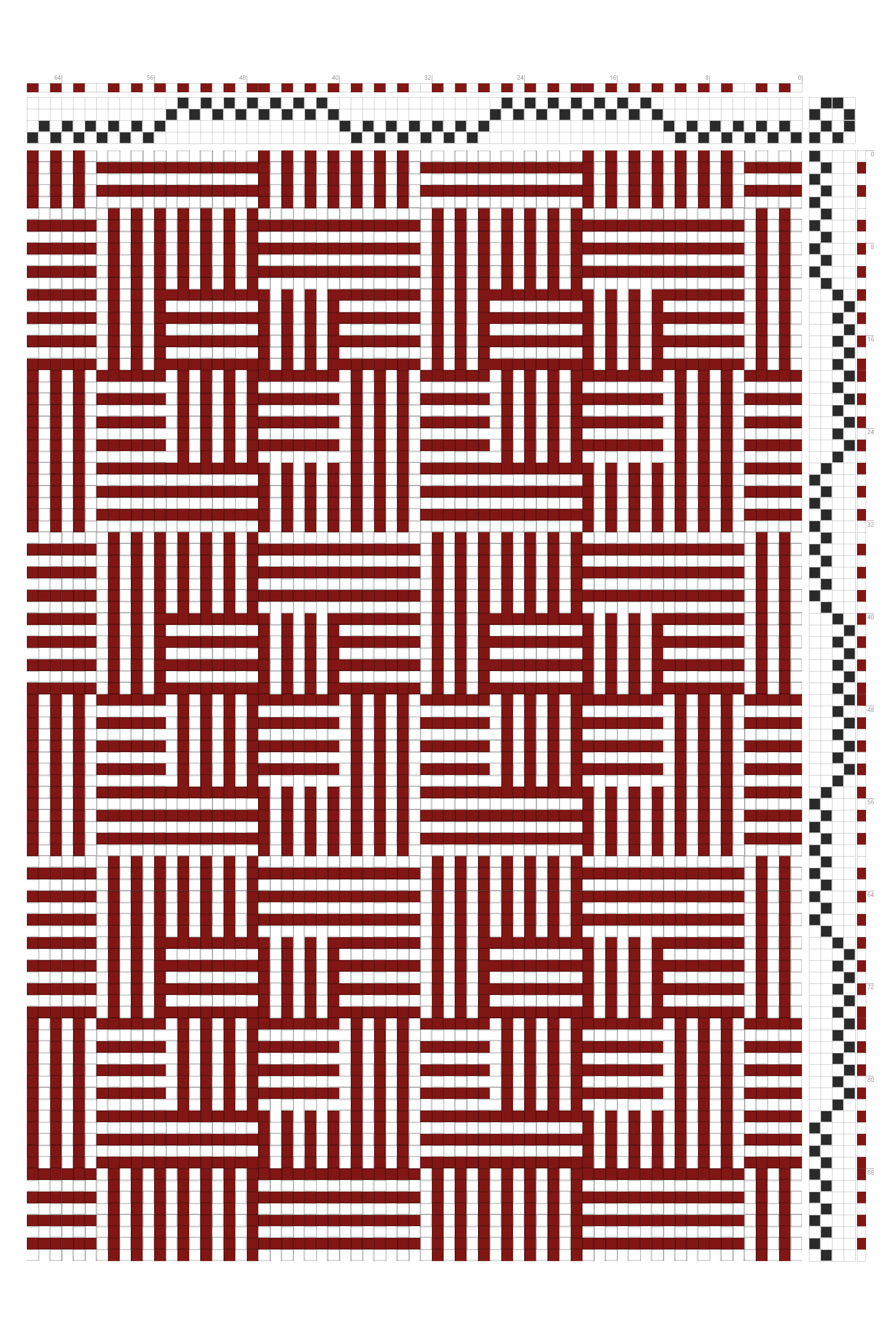 Nested Tabby Pinwheel Weaving Draft in Crimson & White | 4-Shaft 4-Treadle Loom Pattern