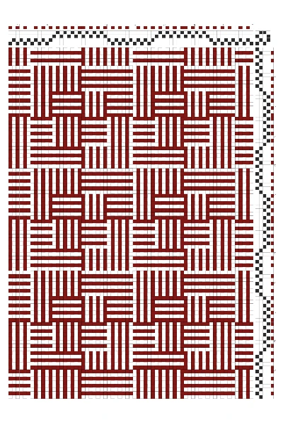 Nested Tabby Pinwheel Weaving Draft in Crimson & White | 4-Shaft 4-Treadle Loom Pattern