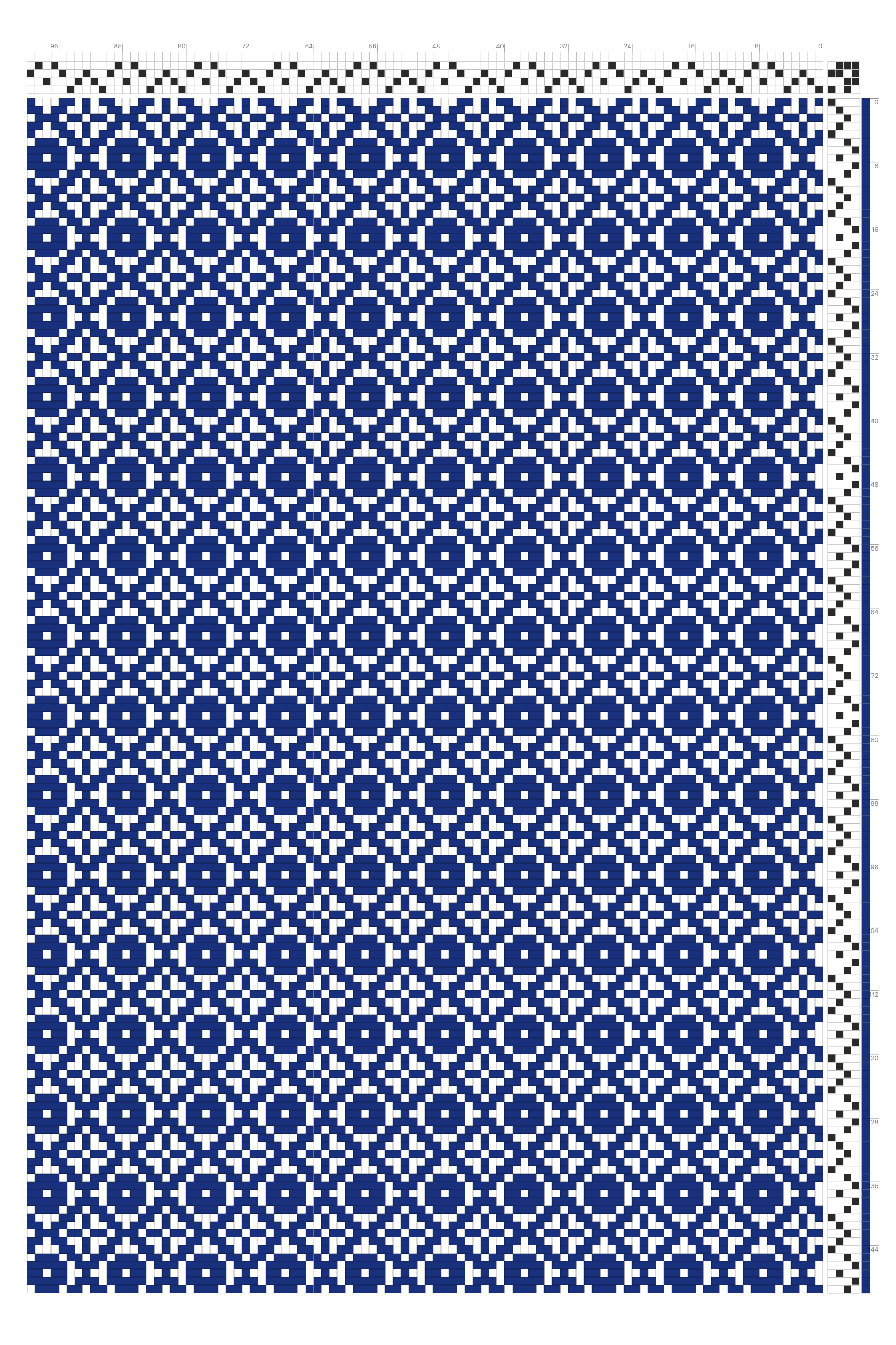 Dots in a Diamond Grid Weaving Draft in Indigo & White | 4-Shaft 4-Treadle Dobby Loom Pattern