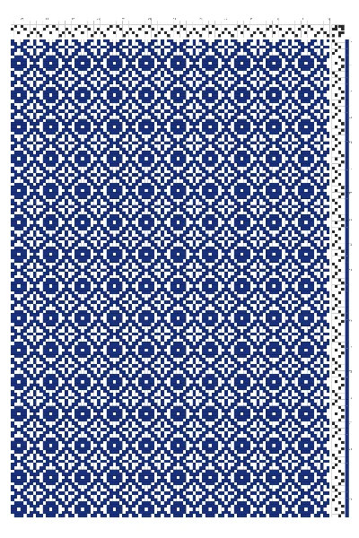 Dots in a Diamond Grid Weaving Draft in Indigo & White | 4-Shaft 4-Treadle Dobby Loom Pattern