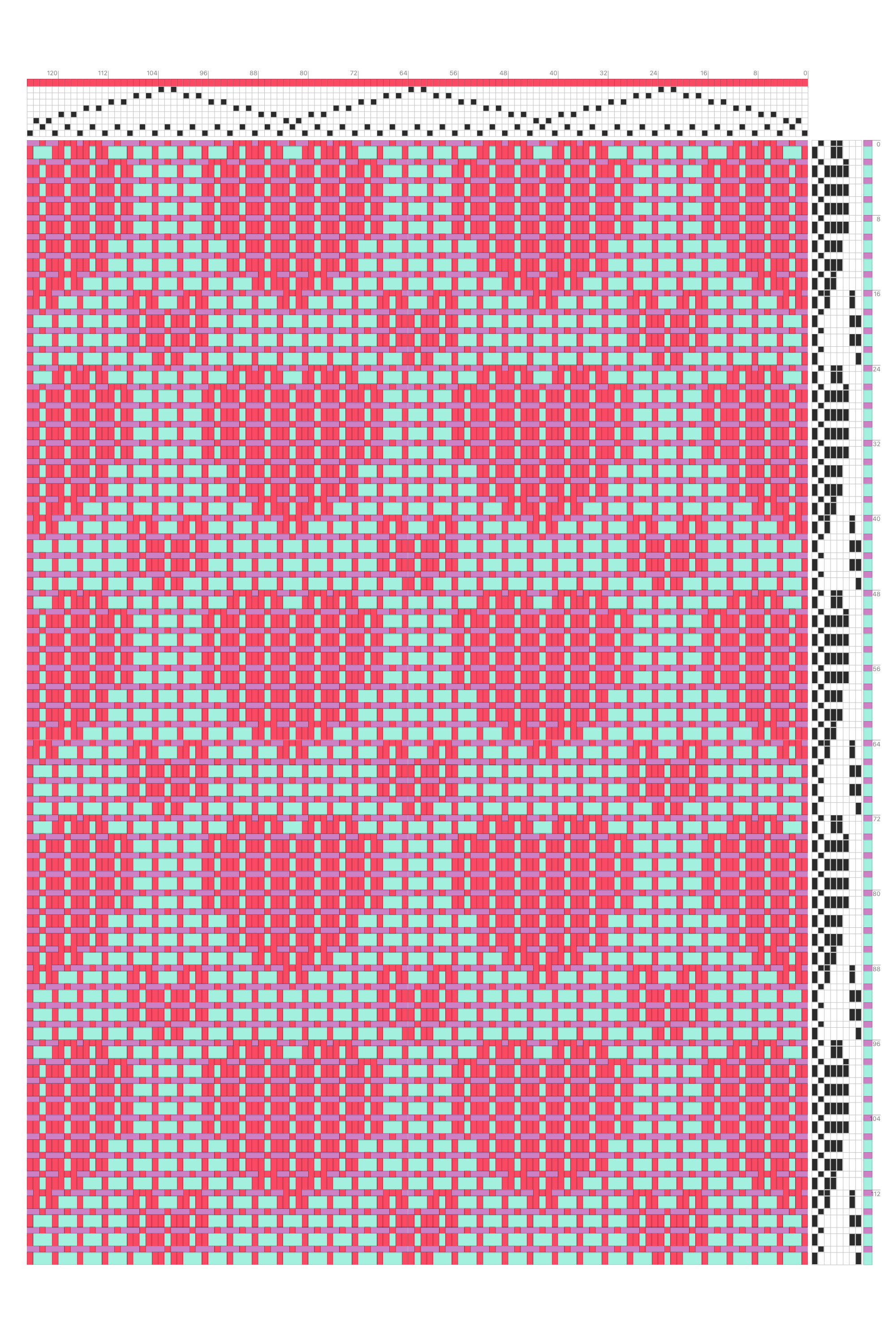Summer & Winter Hearts Weaving Draft in Raspberry & Mint | 8-Shaft 8-Treadle Loom Pattern
