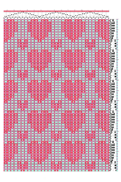 Summer & Winter Hearts Weaving Draft in Raspberry & Mint | 8-Shaft 8-Treadle Loom Pattern