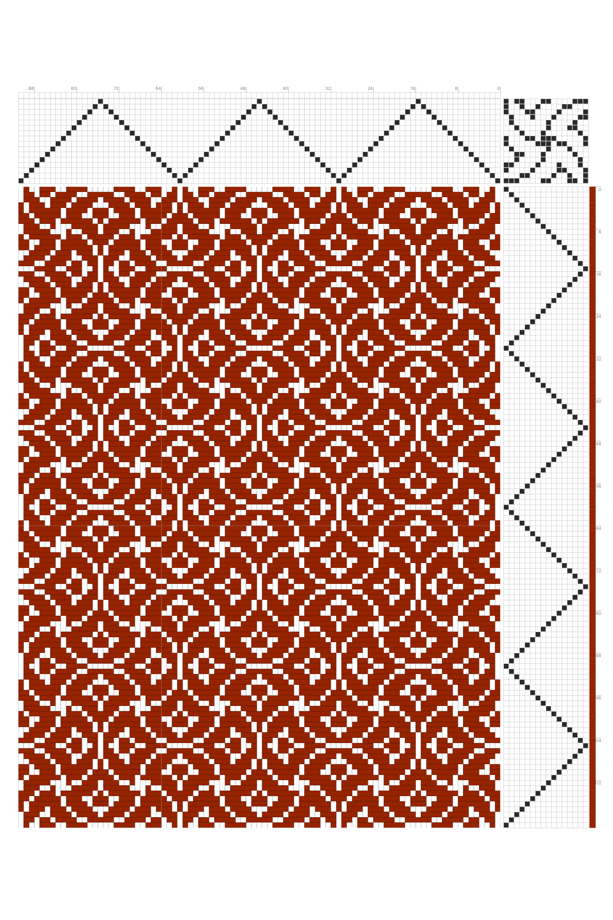 Ginkgo Shell Tessellation Weaving Draft in Rust & White | 16-Shaft 16-Treadle Dobby Loom Pattern