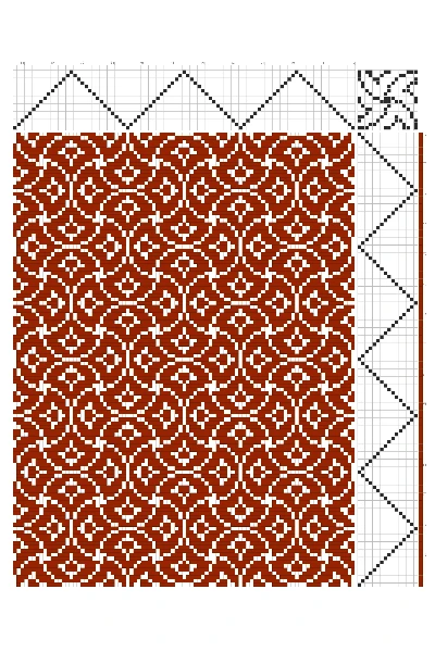 Ginkgo Shell Tessellation Weaving Draft in Rust & White | 16-Shaft 16-Treadle Dobby Loom Pattern