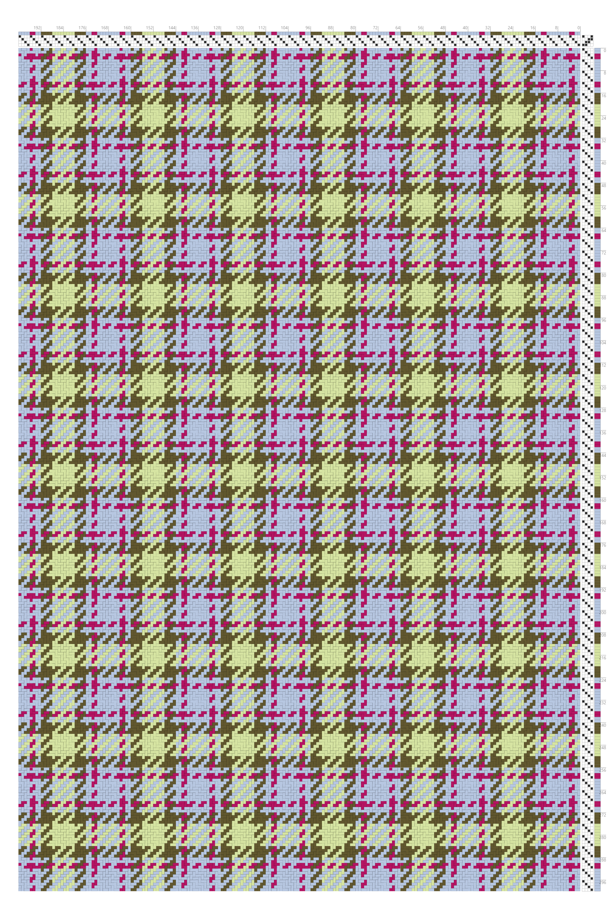 Wintery Plaid 2/2 Twill Weaving Draft in Periwinkle, Moss & Magenta | 4-Shaft 4-Treadle Loom Pattern