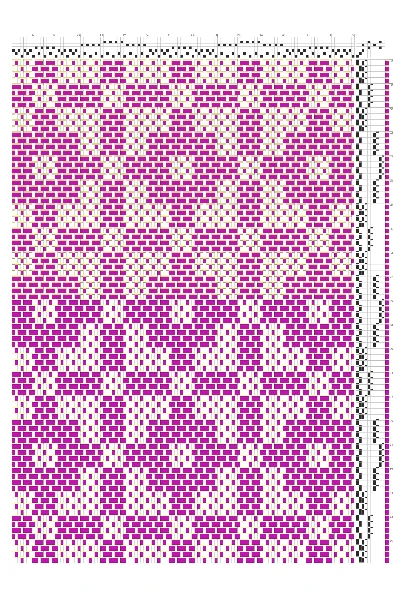 Taquete Brick Tiled Weaving Draft in Fuchsia & White | 6-Shaft 10-Treadle Loom Pattern