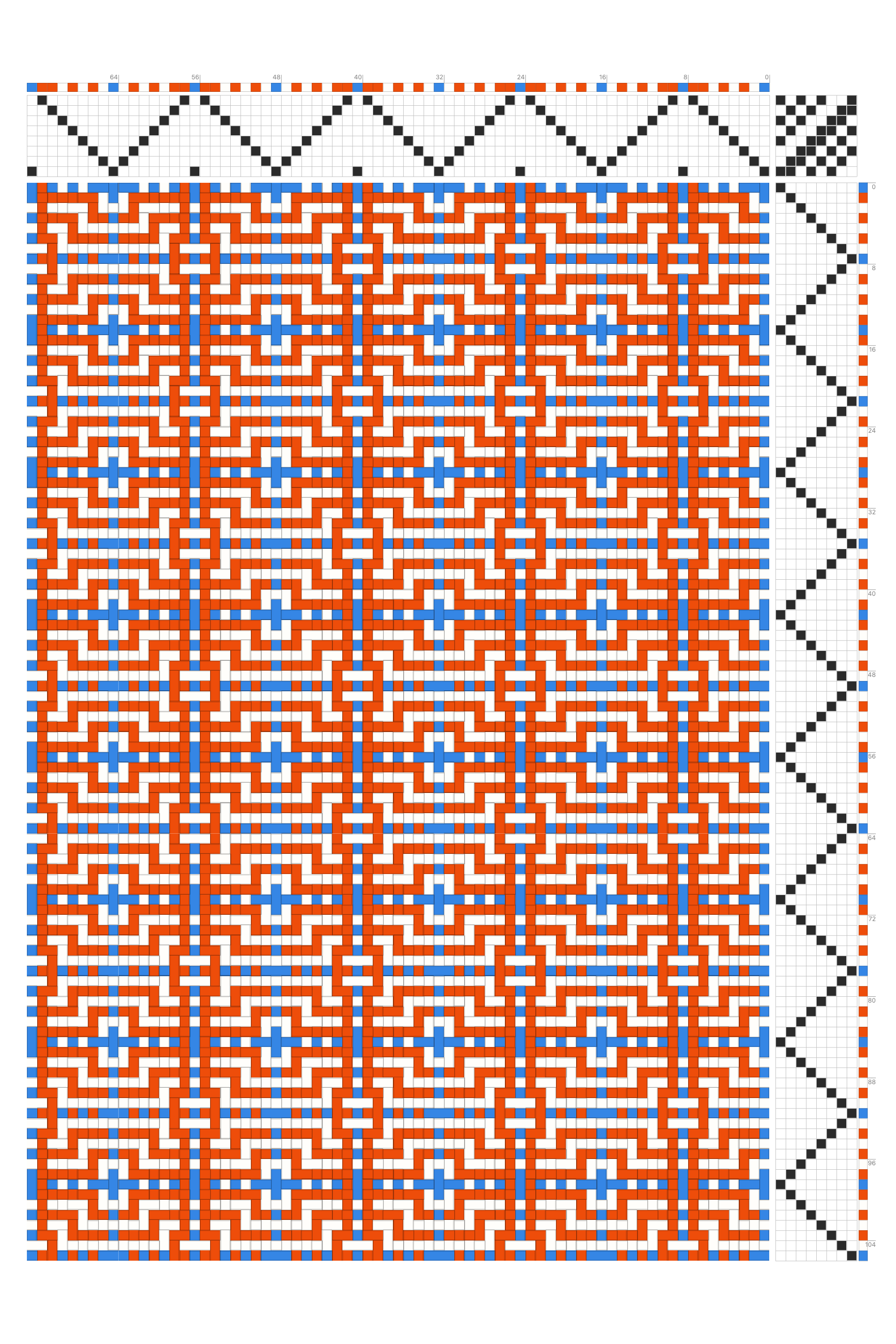 Byzantine Nested Squares Maze Weaving Draft in Red, Cornflower & White | 8-Shaft 8-Treadle Pattern