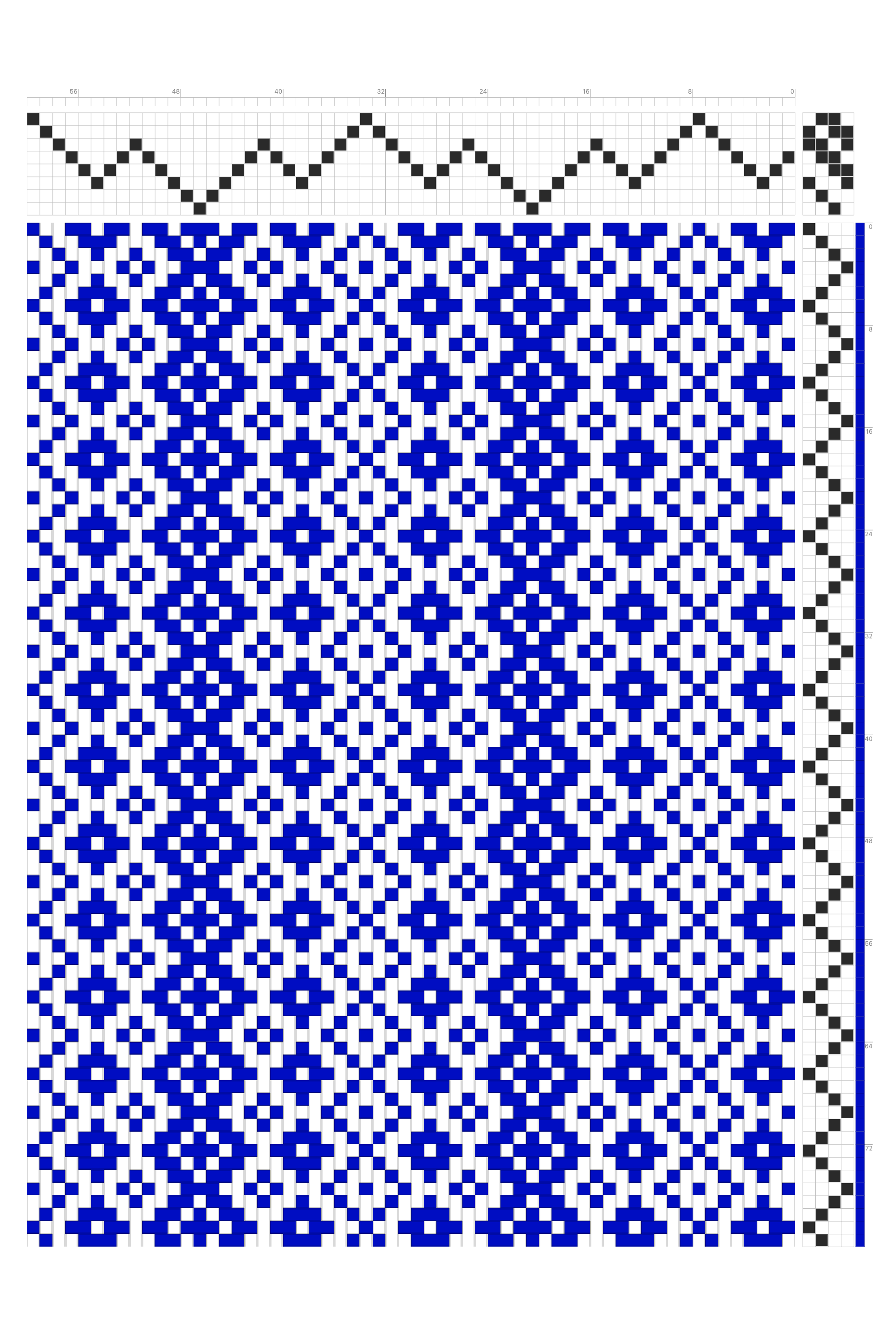 Diamond Stripe Weaving Draft in Royal Blue & White | 8-Shaft 6-Treadle Dobby Loom Pattern