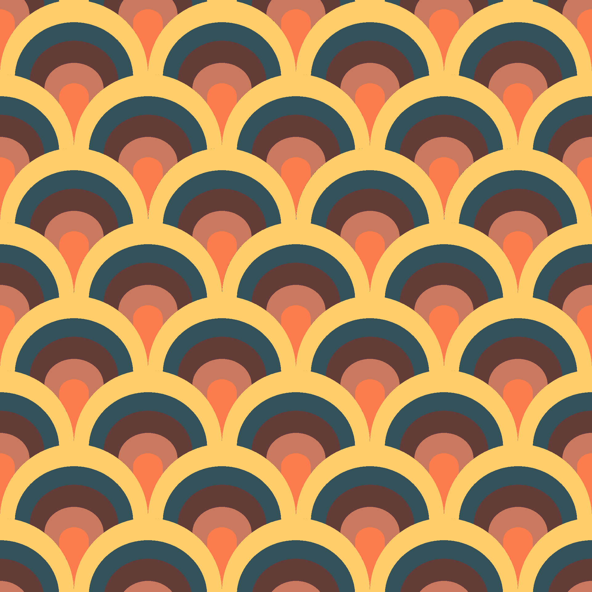 Retro Scalloped Rainbow Seamless Pattern in Marigold & Teal | Free Geometric Surface Design