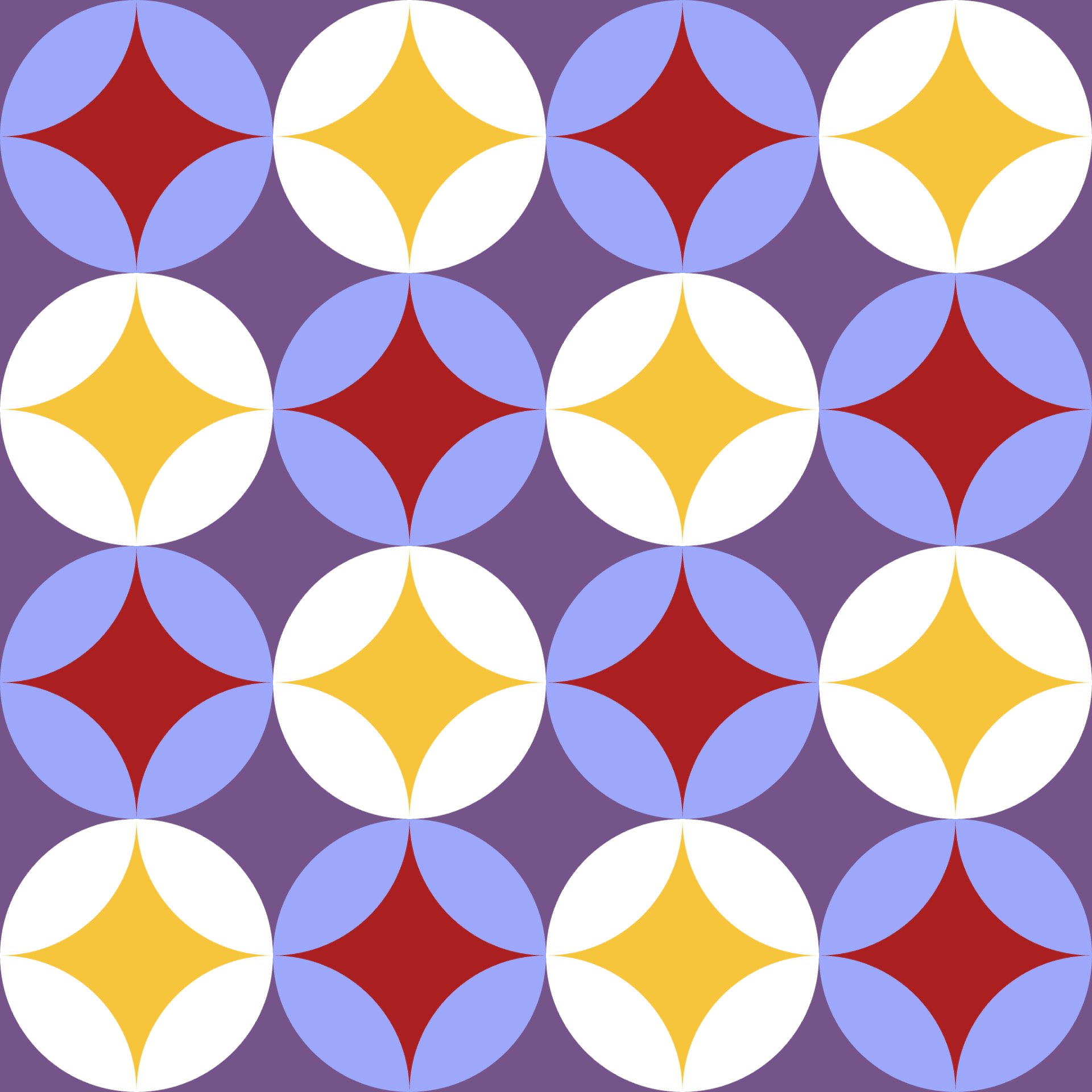 Retro Starburst Circle Tile Seamless Pattern in Amethyst & Crimson