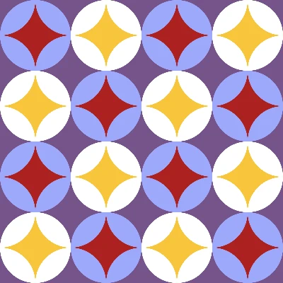 Retro Starburst Circle Tile Seamless Pattern in Amethyst & Crimson