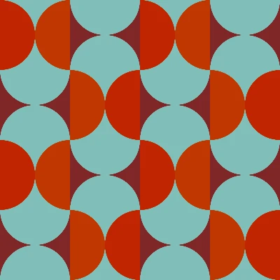 Retro Ginkgo Scallop Tile Seamless Pattern in Teal & Tomato | Free Geometric Surface Design