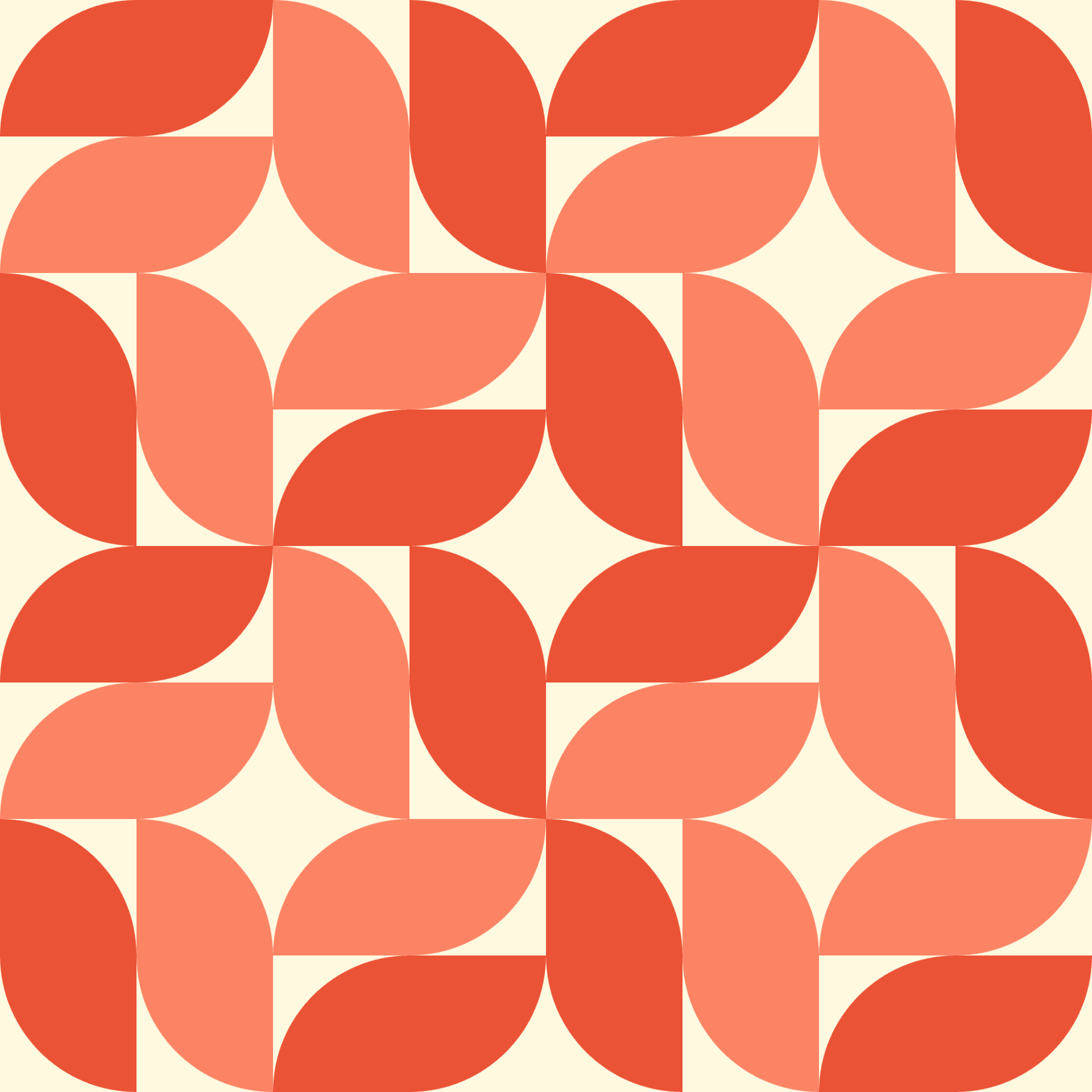 Retro Curved Petal Pinwheel Tile Pattern in Coral & Cream | Free Geometric Surface Design