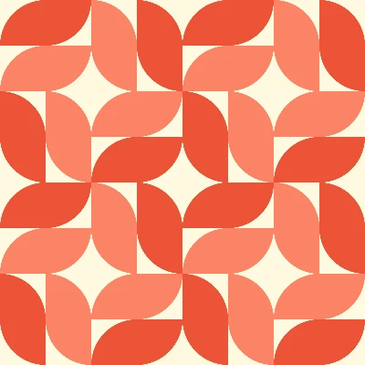 Retro Curved Petal Pinwheel Tile Pattern in Coral & Cream | Free Geometric Surface Design