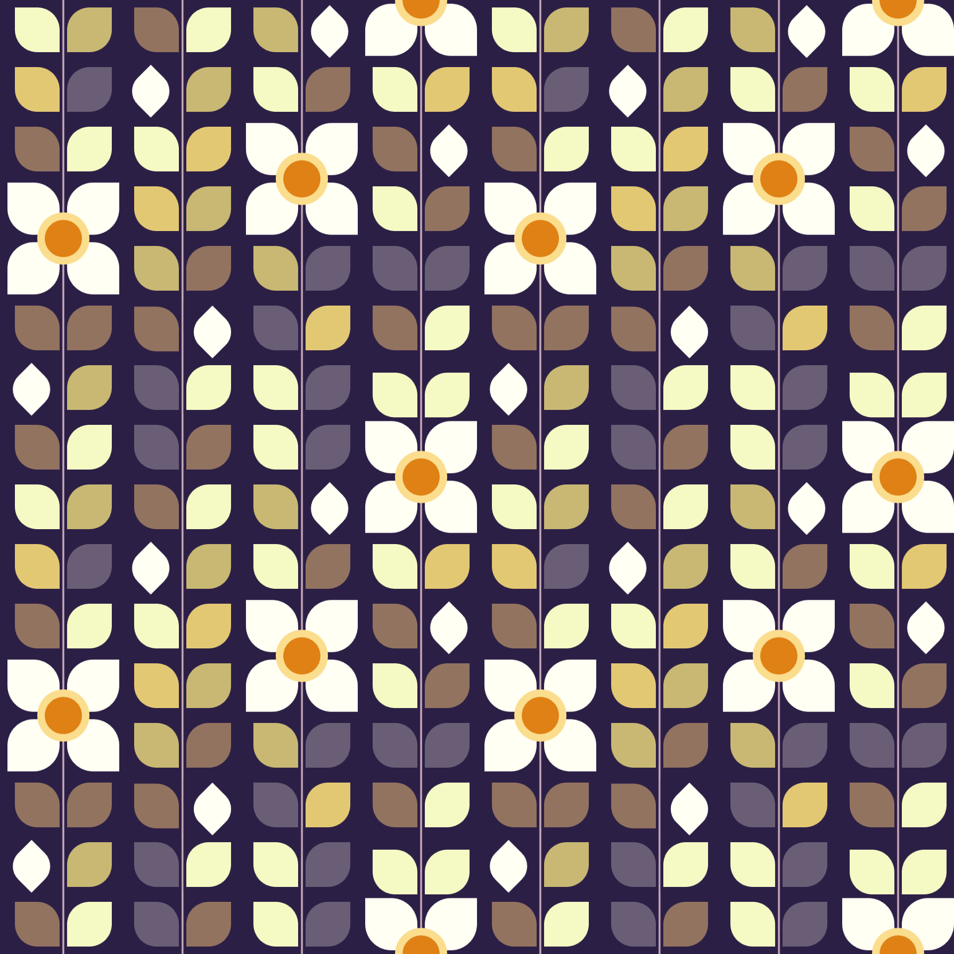 Retro Geometric Daisy Garden Seamless Pattern in Aubergine & Gold | Free Geometric Surface Design