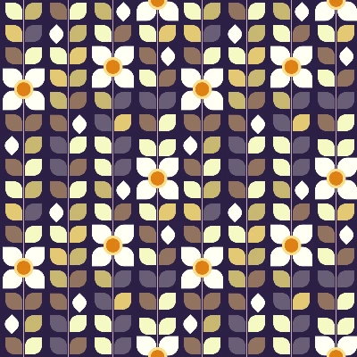 Retro Geometric Daisy Garden Seamless Pattern in Aubergine & Gold | Free Geometric Surface Design