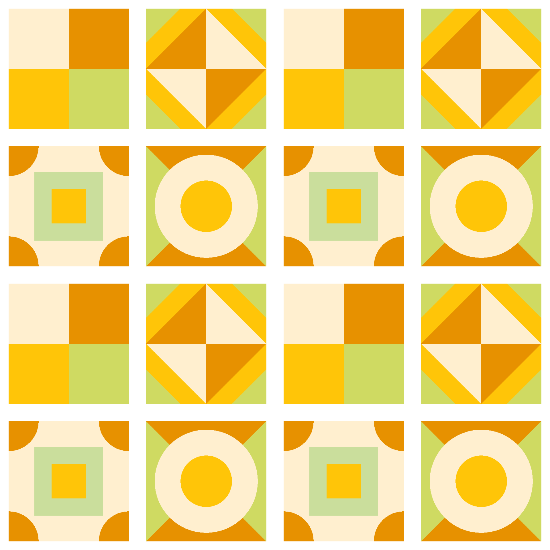 Modern Geometric Patchwork Tiles Seamless Pattern in Marigold & Sage | Free Geometric Surface Design