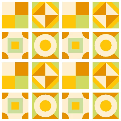 Modern Geometric Patchwork Tiles Seamless Pattern in Marigold & Sage | Free Geometric Surface Design