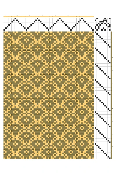 Antique Ornate Grille Weaving Draft in Olive & Gold | 8-Shaft 10-Treadle Dobby Loom Pattern