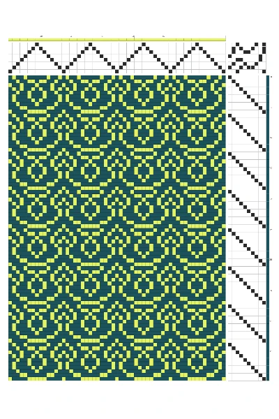 Leafy Wales Weaving Draft in Deep Teal & Bright Lime | 8-Shaft 10-Treadle Dobby Loom Pattern