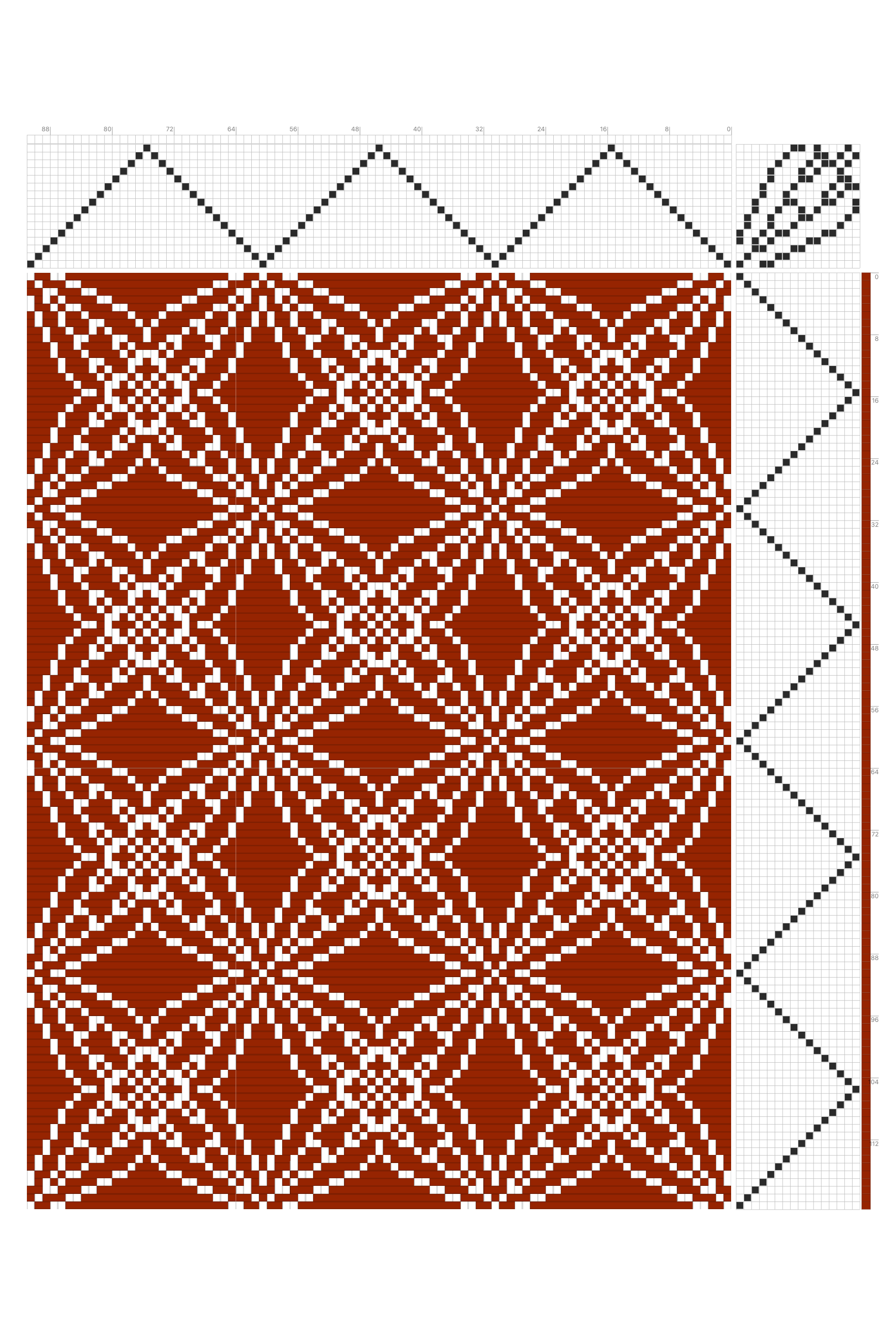 Sheen Star Window Weaving Draft in Rust & White | 16-Shaft 16-Treadle Dobby Loom Pattern