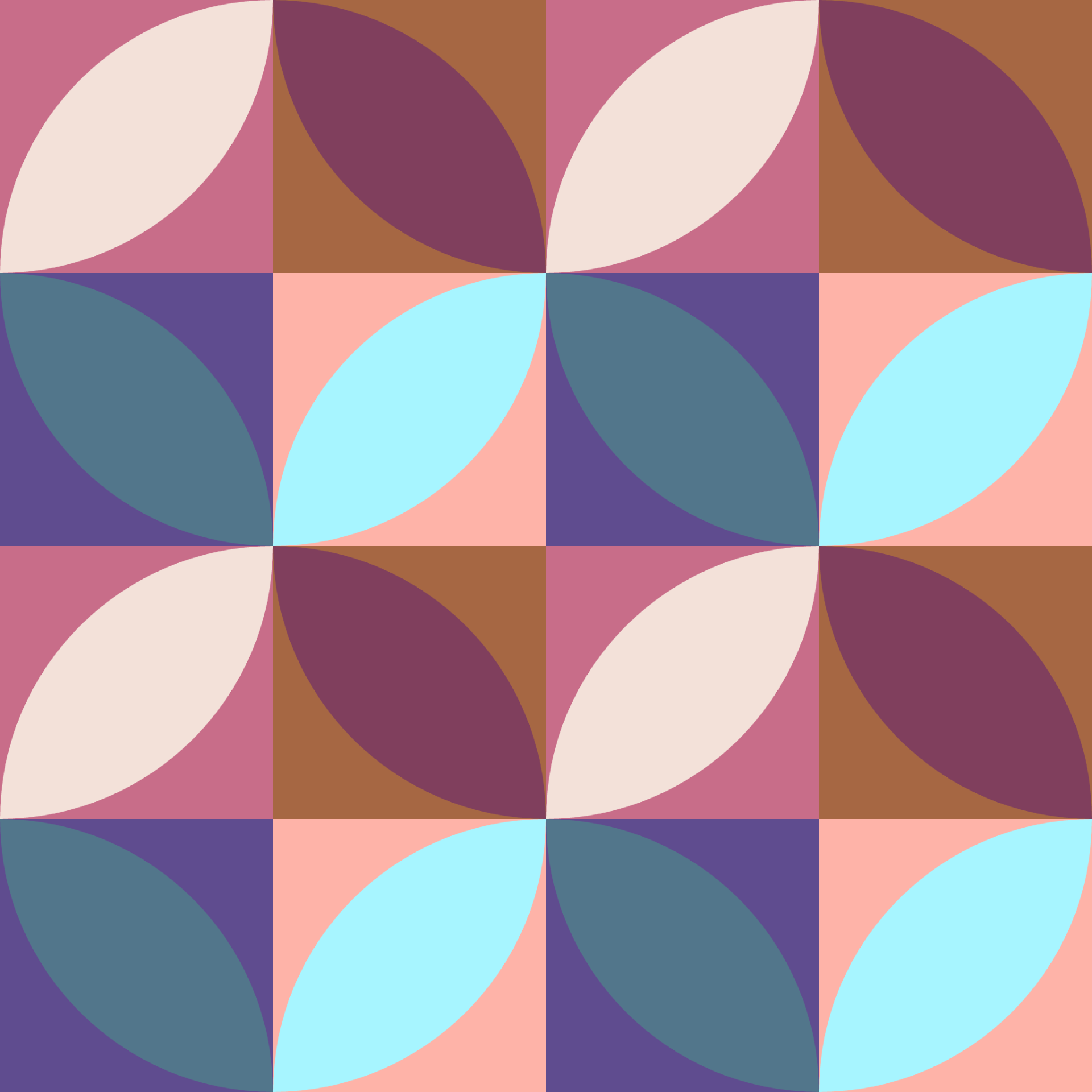Retro Curved Petal Checkered Tile Pattern in Mauve & Sky Blue | Free Geometric Surface Design
