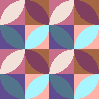 Retro Curved Petal Checkered Tile Pattern in Mauve & Sky Blue | Free Geometric Surface Design
