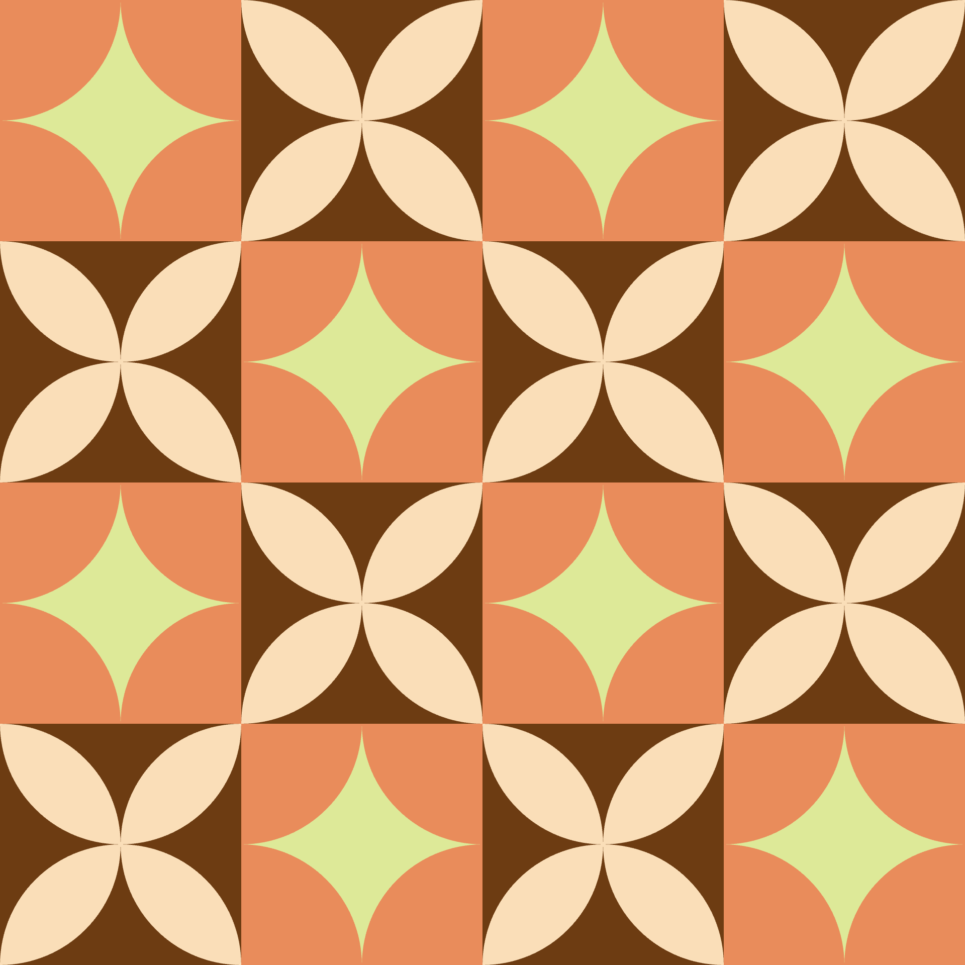 Retro Curved Petal Checkered Tile Pattern in Terracotta & Pistachio | Free Geometric Surface Design