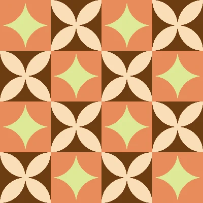 Retro Curved Petal Checkered Tile Pattern in Terracotta & Pistachio | Free Geometric Surface Design