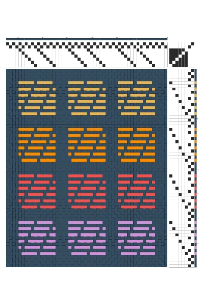 Damask Block Grid Weaving Draft in Sunset & Lavender on Slate | 8-Shaft 8-Treadle Drawloom Pattern