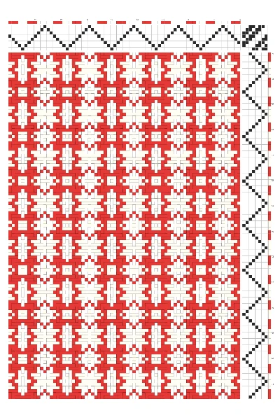 Folk Festive Star Point Basket Weaving Draft in Scarlet & Cream | 8-Shaft 8-Treadle Loom Pattern