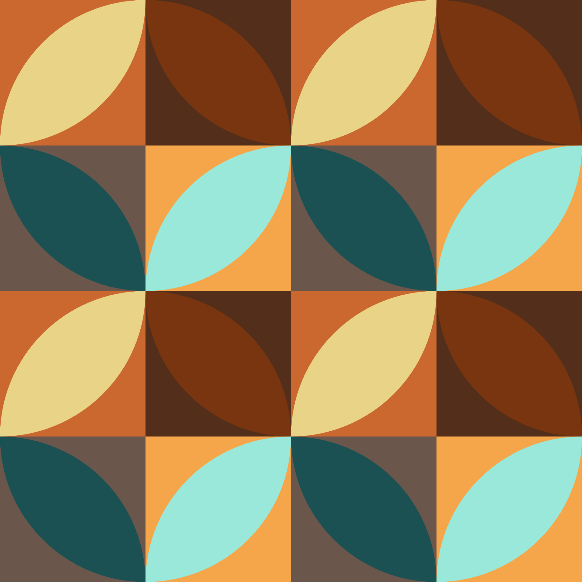 Retro Curved Petal Checkered Tile Pattern in Copper & Teal | Free Geometric Surface Design