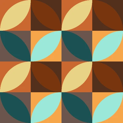 Retro Curved Petal Checkered Tile Pattern in Copper & Teal | Free Geometric Surface Design