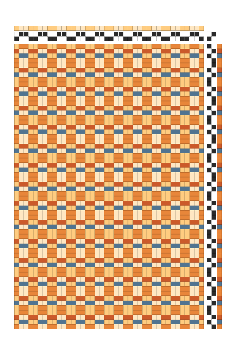 Retro Checkerboard Weaving Draft in Tangerine, Rust, & Navy | 4-Shaft Dobby Loom Pattern