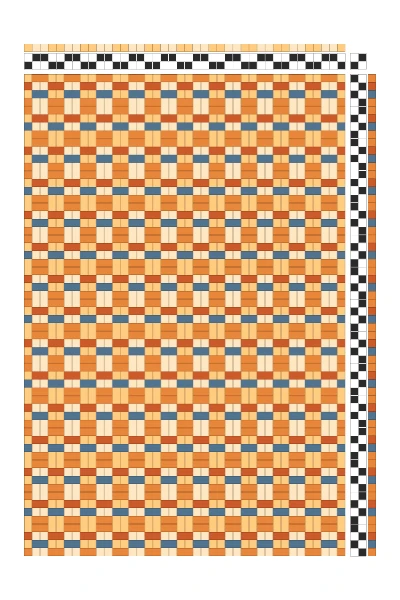 Retro Checkerboard Weaving Draft in Tangerine, Rust, & Navy | 4-Shaft Dobby Loom Pattern