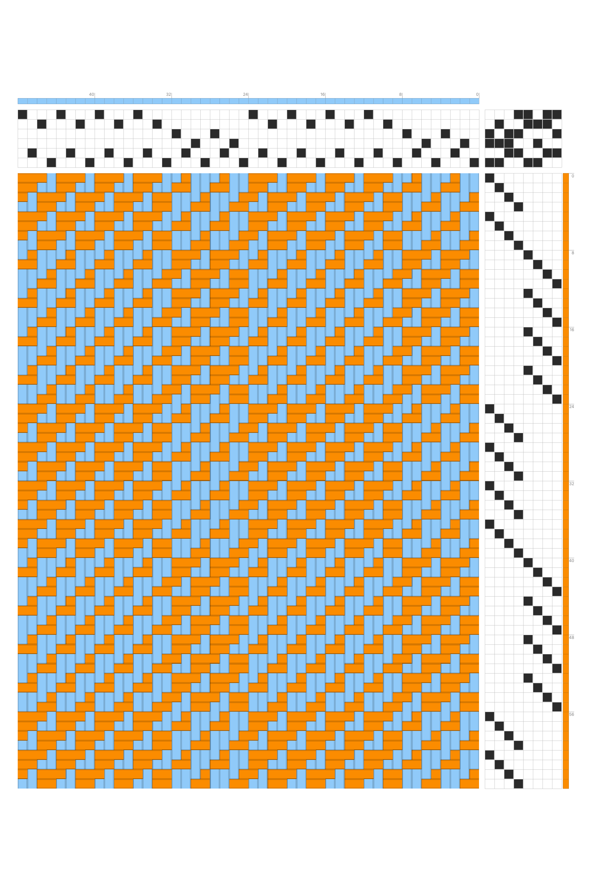 Block Checkers Weaving Draft in Tangerine & Sky Blue | 6-Shaft 8-Treadle Dobby Loom Pattern