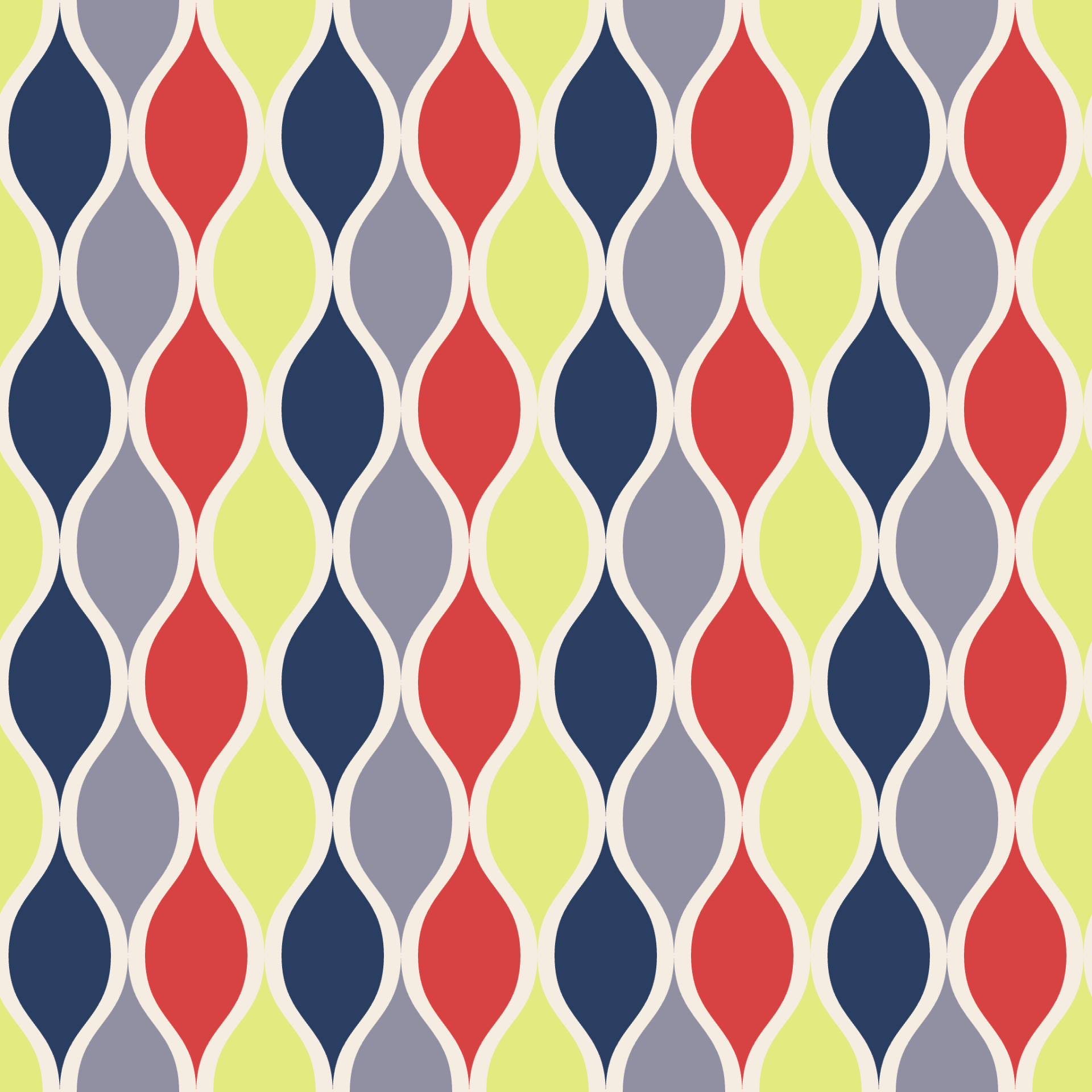 Retro Baubles Strand Seamless Pattern in Navy & Chartreuse