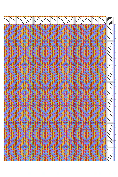 Irregular Diamond Zigzag Twill Weaving Draft in Electric Neons | 8-Shaft 8-Treadle Loom Pattern