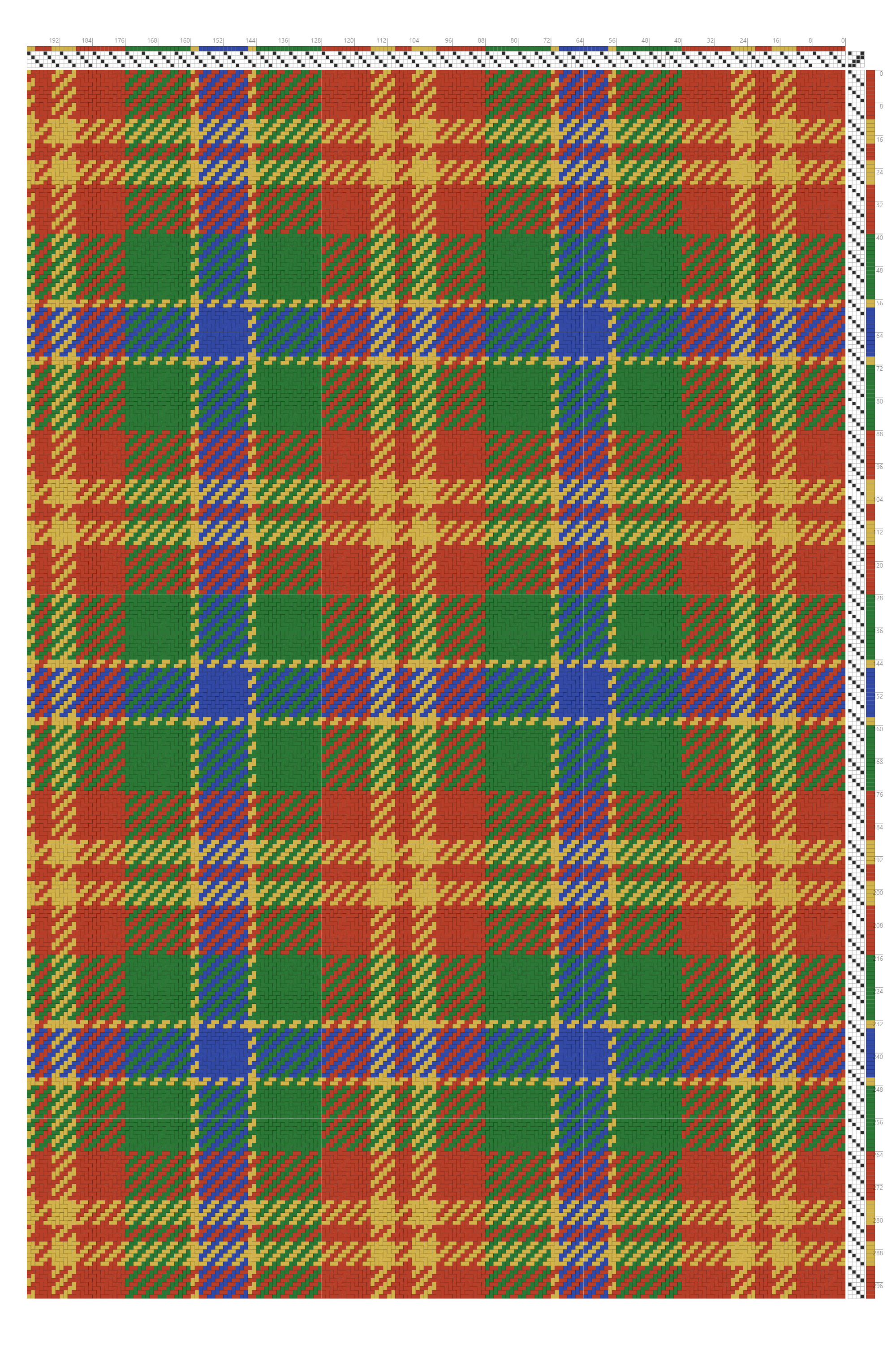 Holiday Tartan Weaving Draft in Gift Red, Royal Blue & Forest Green | 4-Shaft 4-Treadle Loom Pattern