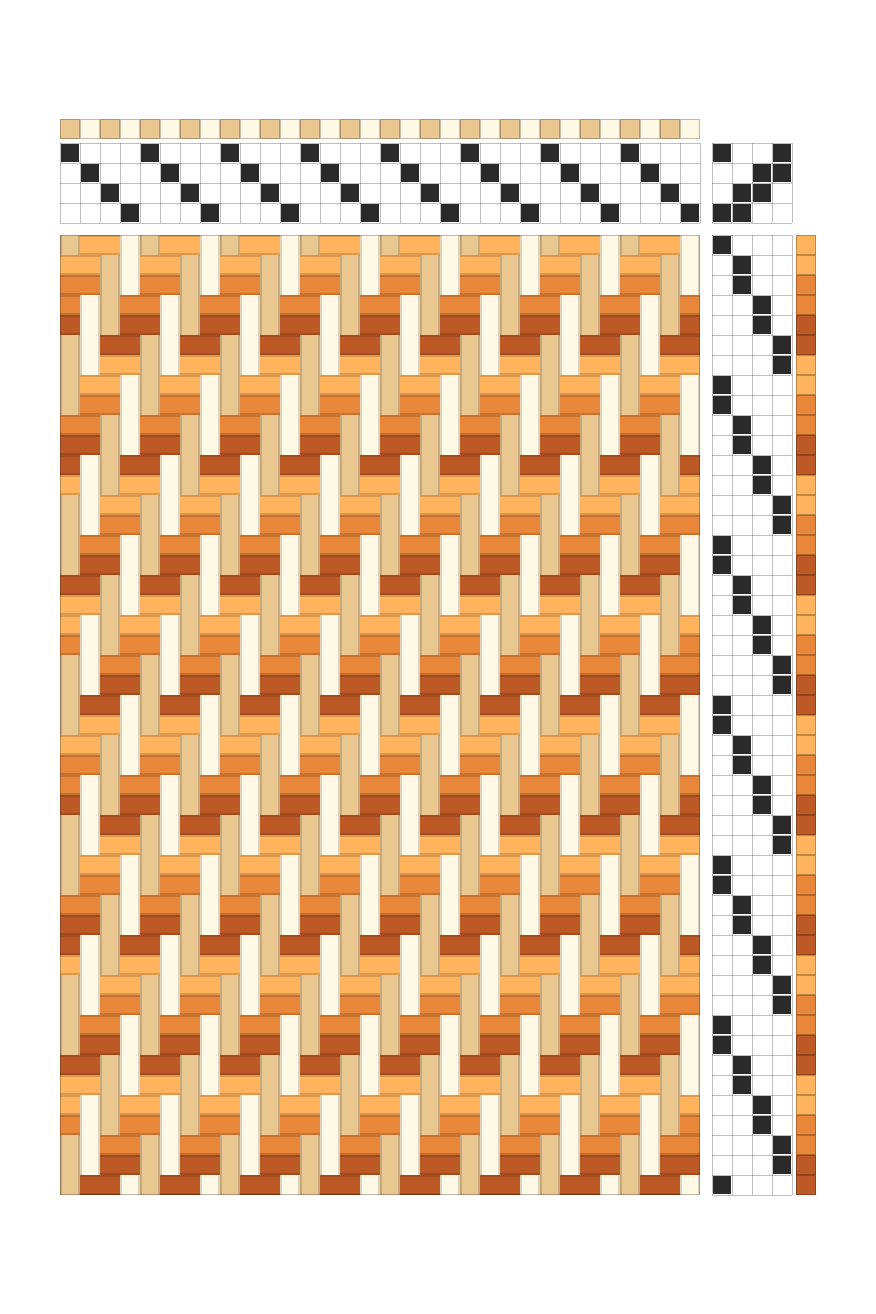 Wicker Rattan Twill Weaving Draft in Amber & Cream | 4-Shaft Dobby Loom Pattern