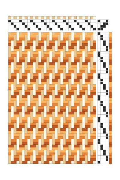 Wicker Rattan Twill Weaving Draft in Amber & Cream | 4-Shaft Dobby Loom Pattern
