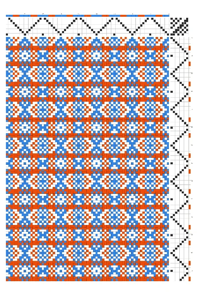 Nordic Folk Rosepath Weaving Draft in Vermillion Cornflower | 8-Shaft 8-Treadle Loom Pattern