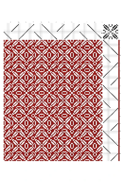 Fractured Cross & Diamond Grid Weaving Draft in Crimson & White | 16-Shaft 16-Treadle Loom Pattern
