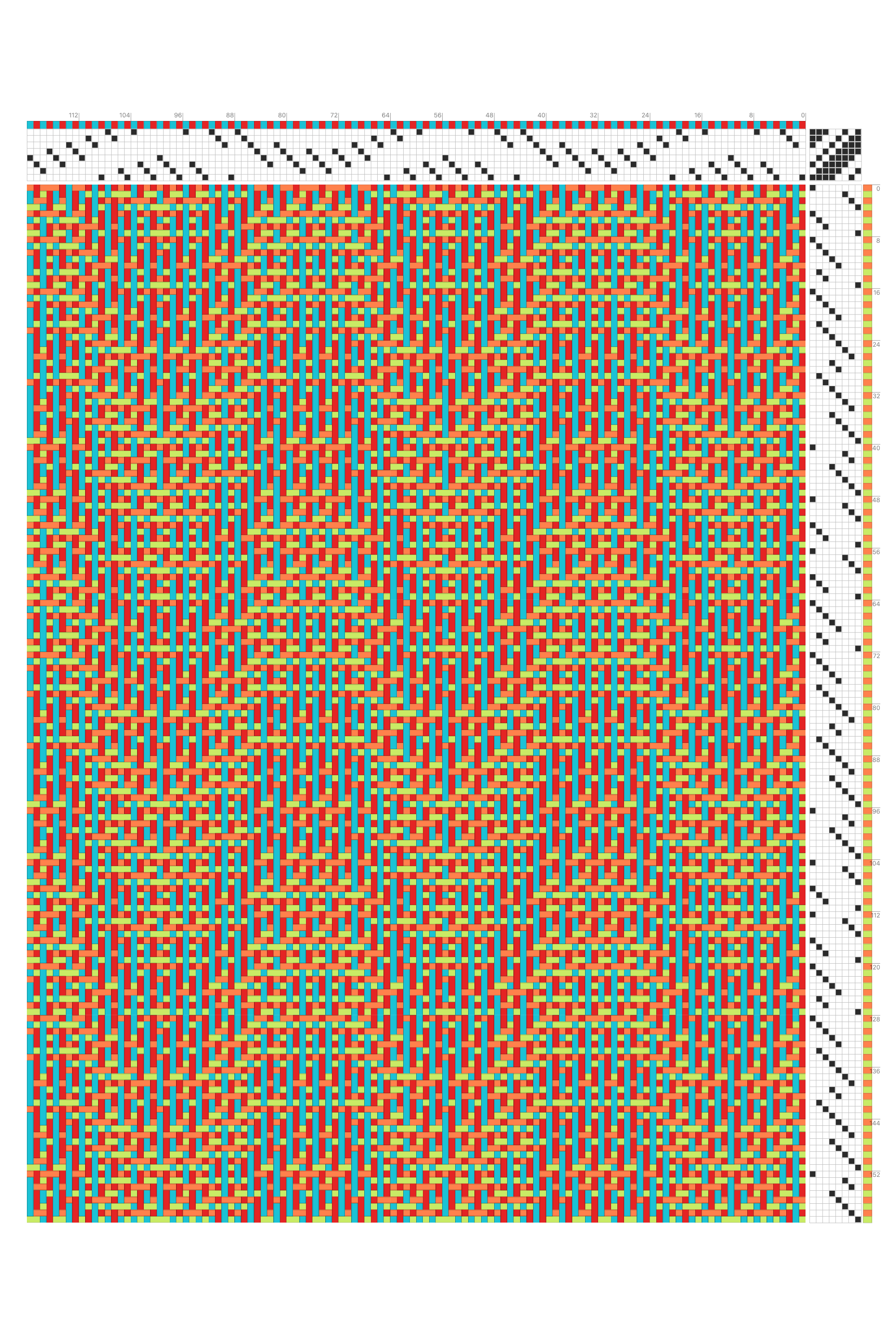 Electric Wiggly Network Weaving Draft in Tangerine & Cyan | 8-Shaft 8-Treadle Loom Pattern