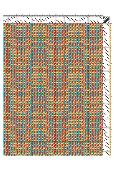 Electric Wiggly Network Weaving Draft in Tangerine & Cyan | 8-Shaft 8-Treadle Loom Pattern