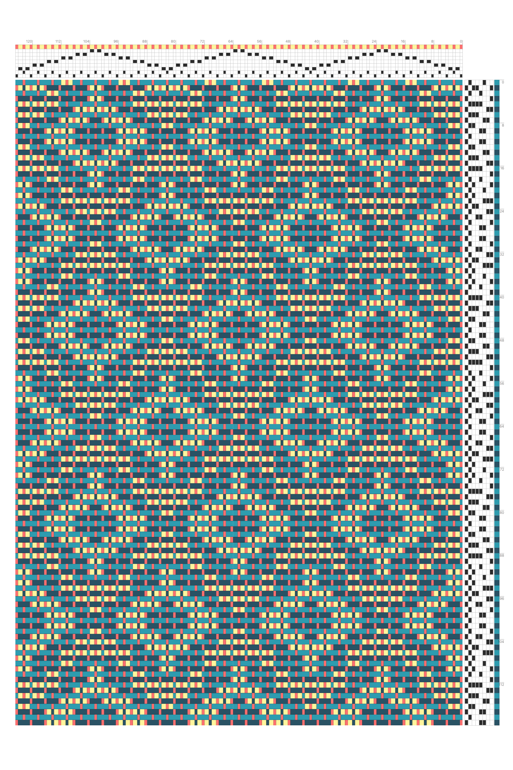 S&W Diamond Eye Stripe Weaving Draft in Teal, Coral & Butter | 8-Shaft 8-Treadle Dobby Loom Pattern