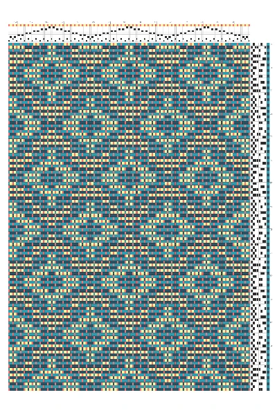S&W Diamond Eye Stripe Weaving Draft in Teal, Coral & Butter | 8-Shaft 8-Treadle Dobby Loom Pattern